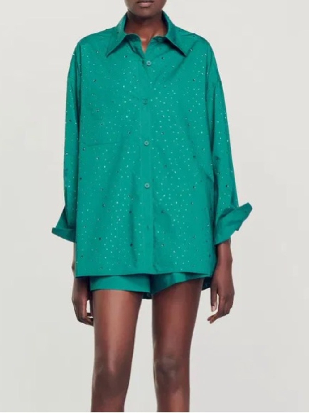 Sandro Green Embellished Blouse and Shorts Set